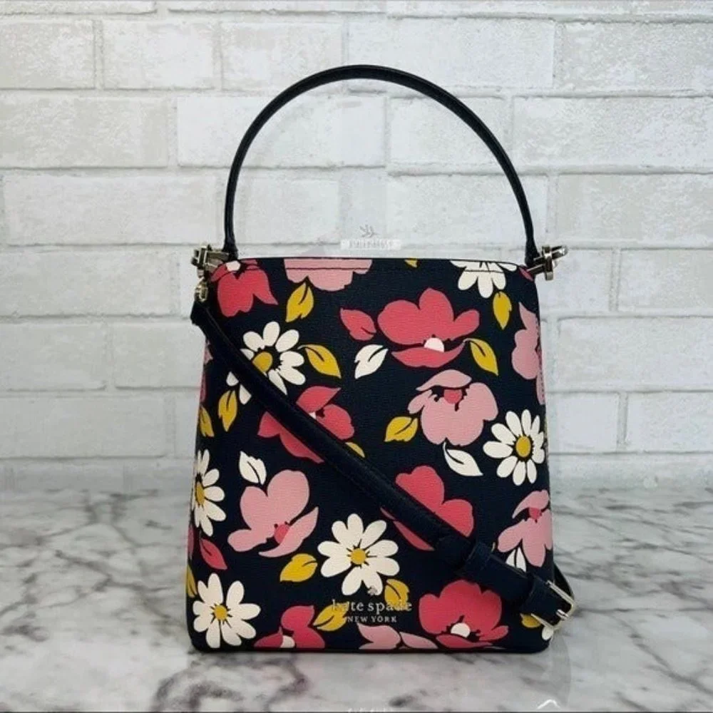 Kate Spade Darcy Road Trip Floral Bucket Bag Crossbody Blue Multi